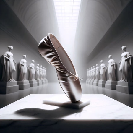 Single pointe shoe on marble pedestal, Ai generated image