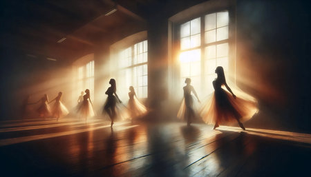 Degas-inspired ballet rehearsal scene, Ai generated image