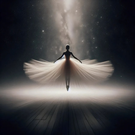 White tutu floating in black void, Ai generated image