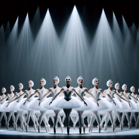 Corps de ballet in symmetrical formation, Ai generated image