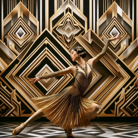 A ballerina in Art Deco geometric costume, Ai generated image