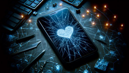 A shattered smartphone screen, Ai generated image