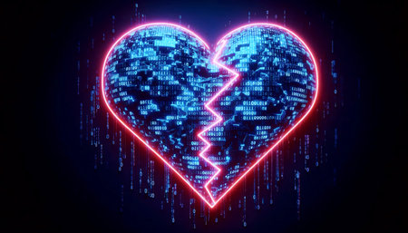 A cracked digital heart, Ai generated image