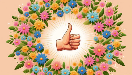 A like button at the center of a lush wreath of mixed flowers, Ai generated image