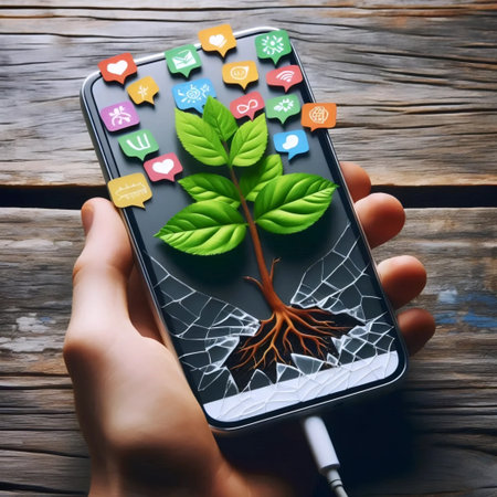 Digital rebirth - growing from a phone, Ai generated image
