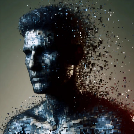 Glitching digital portrait, Ai generated imageの写真素材