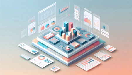 Isometric 3d charts for presentations, AI generated imageの写真素材