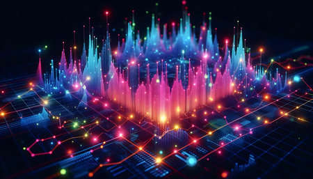 Futuristic charts with neon colors, Ai generated image