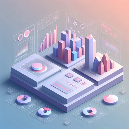Isometric 3d charts for presentations, AI generated image