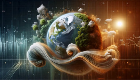 Climate change and COâ emission graphs, AI generated imageの写真素材