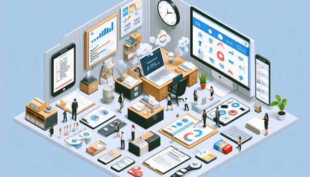 Isometric office dashboard, Ai generated imageの写真素材