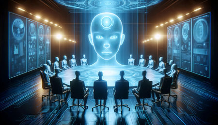 A virtual reality meeting, AI generated image