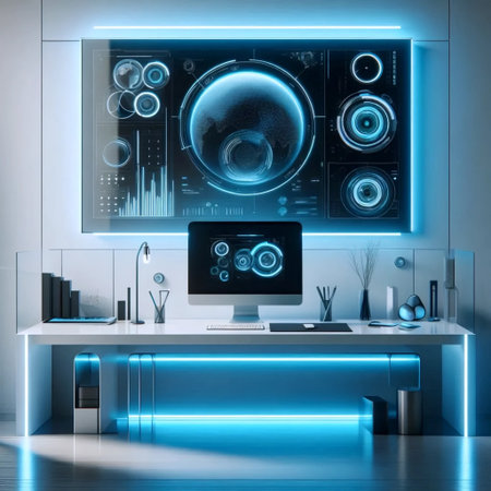 A futuristic office desk, AI generated imageの写真素材