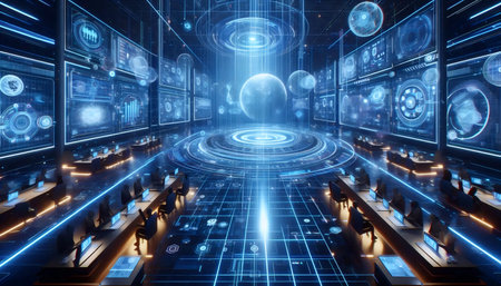 A glowing meeting room in cyberspace, Ai generated image