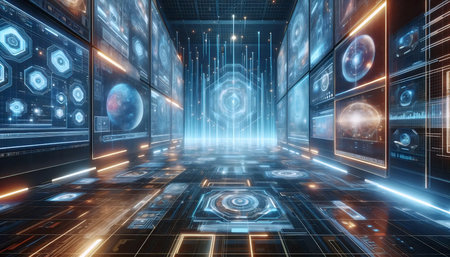 A glowing meeting room in cyberspace, Ai generated image