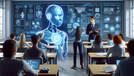 Ai teacher with students, Ai generated imageの写真素材