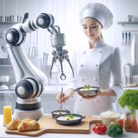 Ai chef in restaurant kitchen, Ai generated imageの写真素材