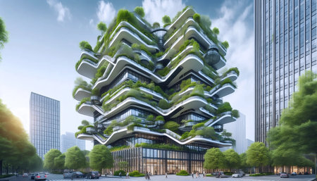 Green-roofed corporate headquarters, Ai generated image