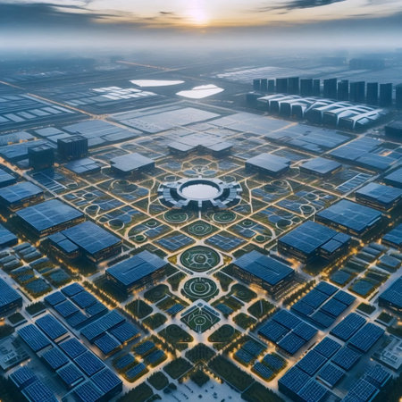 Solar farm business park, Ai generated imageの写真素材