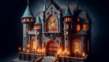 A medieval castle dollhouse, AI generated image