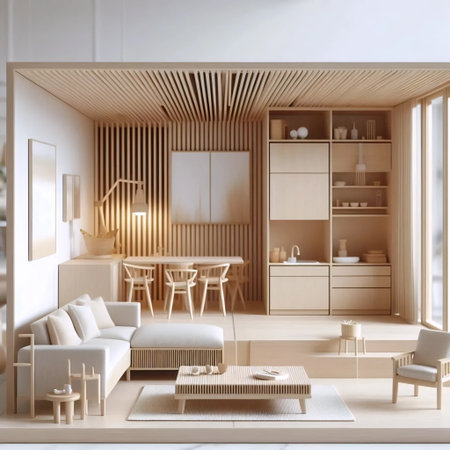 A modern Scandinavian dollhouse with clean lines, AI generated image