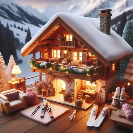A miniature alpine chalet dollhouse, AI generated image
