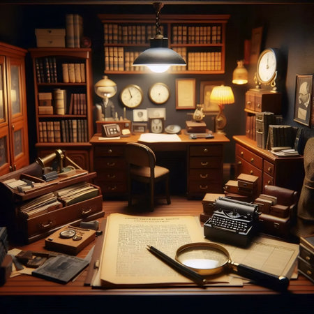 A miniature detective agency dollhouse, AI generated image