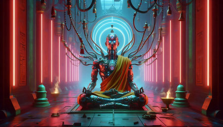 Steam-powered cyber-monk, AI generated image