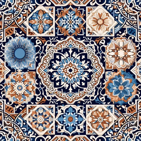 A Moroccan tile inspired fabric pattern, Ai generated image