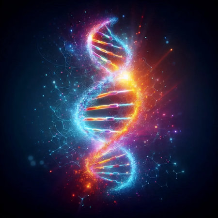 A digital DNA strand visualization, AI generated imageの写真素材