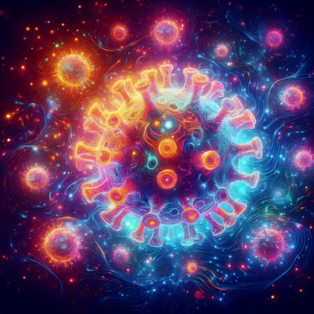 Abstract virus cells under a microscope, AI generated image