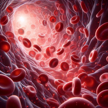A microscopic view of red blood cells, AI generated imageの写真素材