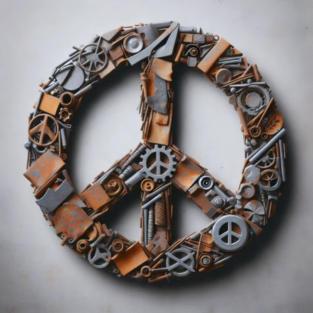 Rusty metal scraps arranged into peace symbol, Ai generated imageの写真素材