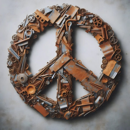 Rusty metal scraps arranged into peace symbol, Ai generated imageの写真素材