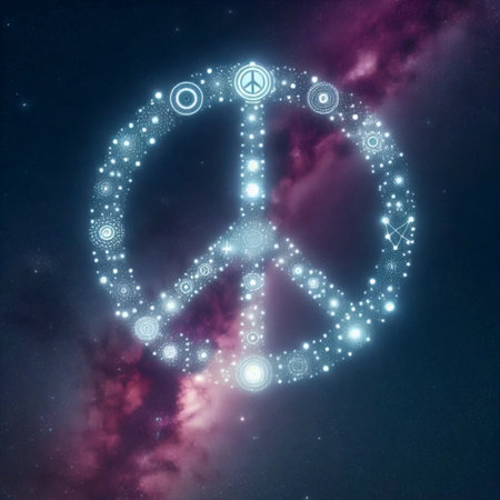 Peace sign constellation in starry night sky, Ai generated imageの写真素材