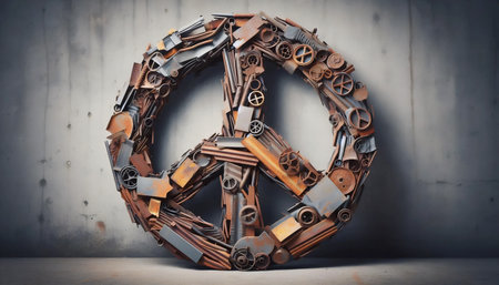 Rusty metal scraps arranged into peace symbol, Ai generated imageの写真素材