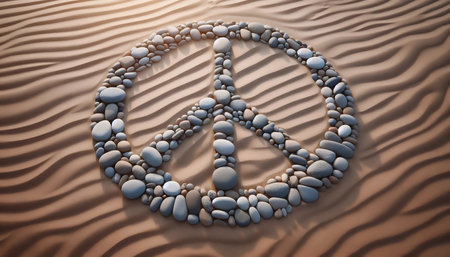 Stone peace symbol in zen garden, Ai generated image