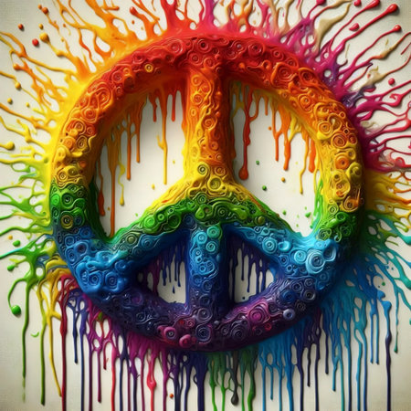 A peace sign made of melted crayons on canvas, Ai generated imageの写真素材