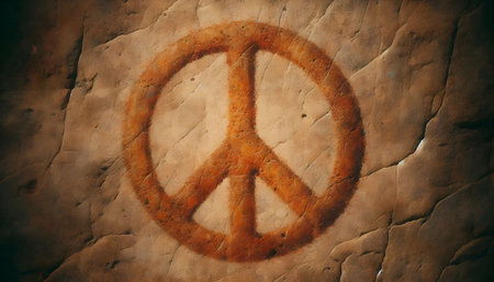 Ancient cave painting style peace symbol, Ai generated imageの写真素材