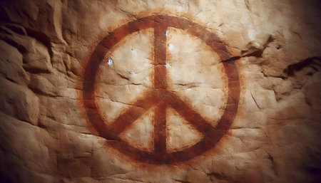 Ancient cave painting style peace symbol, Ai generated imageの写真素材