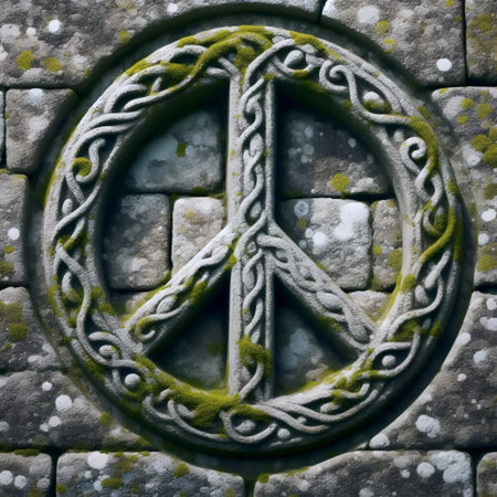 Peace sign carved in medieval castle stone