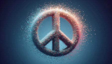 Animated peace sign with floating particles, Ai generated image