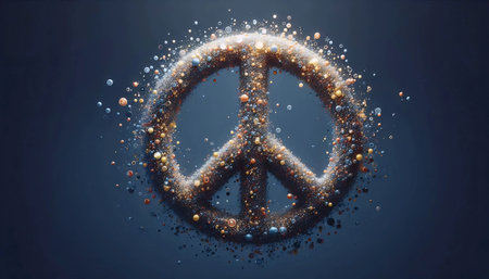 Animated peace sign with floating particles, Ai generated imageの写真素材