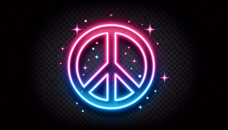 Neon peace sign sticker with glow effect, Ai generated imageの写真素材