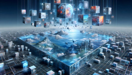Floating NFT art gallery, AI generated image