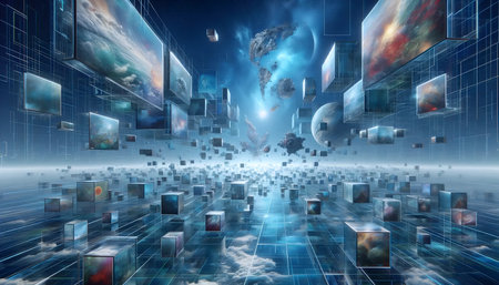 Floating NFT art gallery, AI generated image