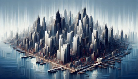 AI Urban Watercolor, AI generated imageの写真素材