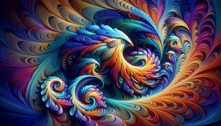 Algorithmic Feather Patterns, AI generated imageの写真素材