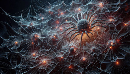 Neural Network Spiderwebs, AI generated imageの写真素材