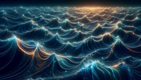 Generative Bioluminescent Waves, AI generated imageの写真素材